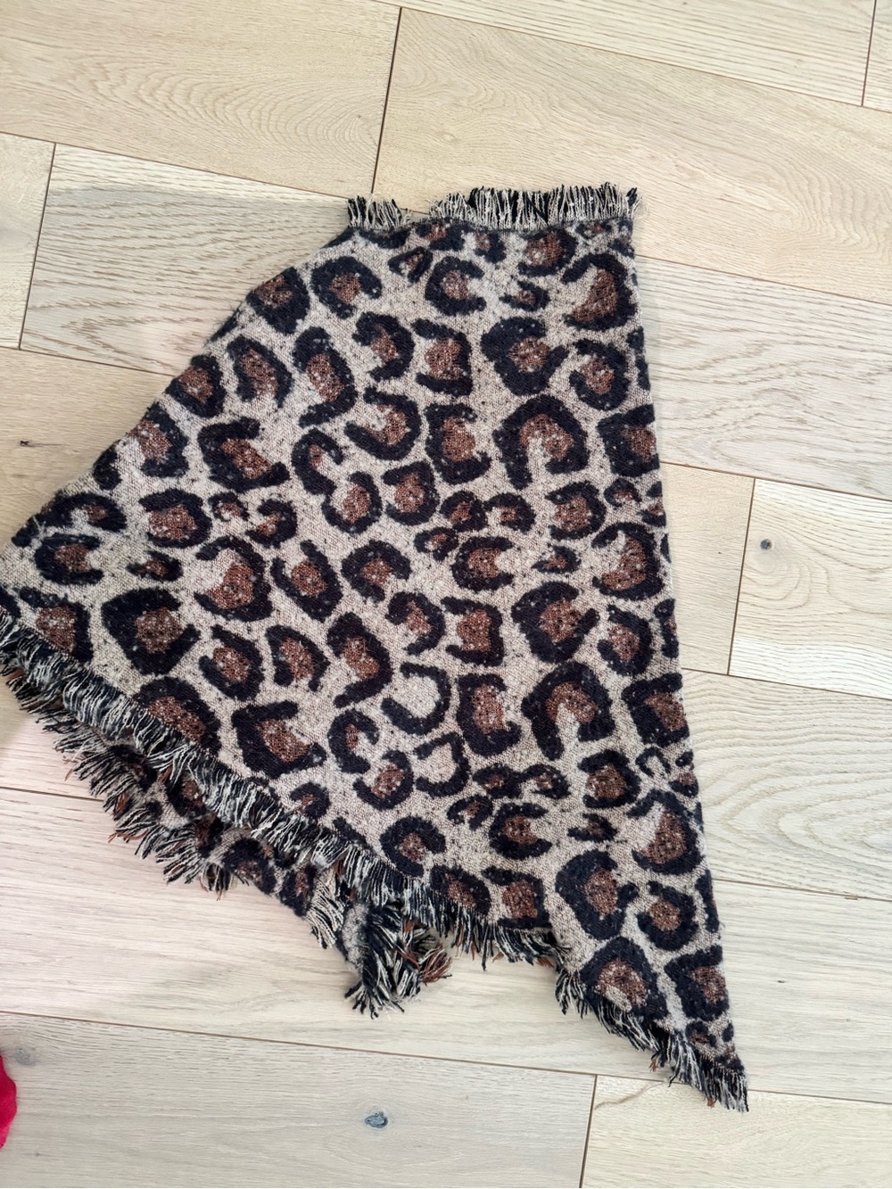 Leopard Print Fringed Triangle Scarf in Brown/Tan